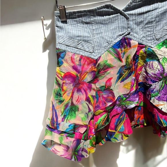 🌻Nanette Lepore Colorful Floral Silk Flutter Mini Skirt Size 2 - Picture 5 of 10